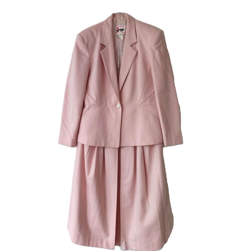 Vintage 80s Pink Suit Jacket Skirt Set Size 9/10 by Chorus Line